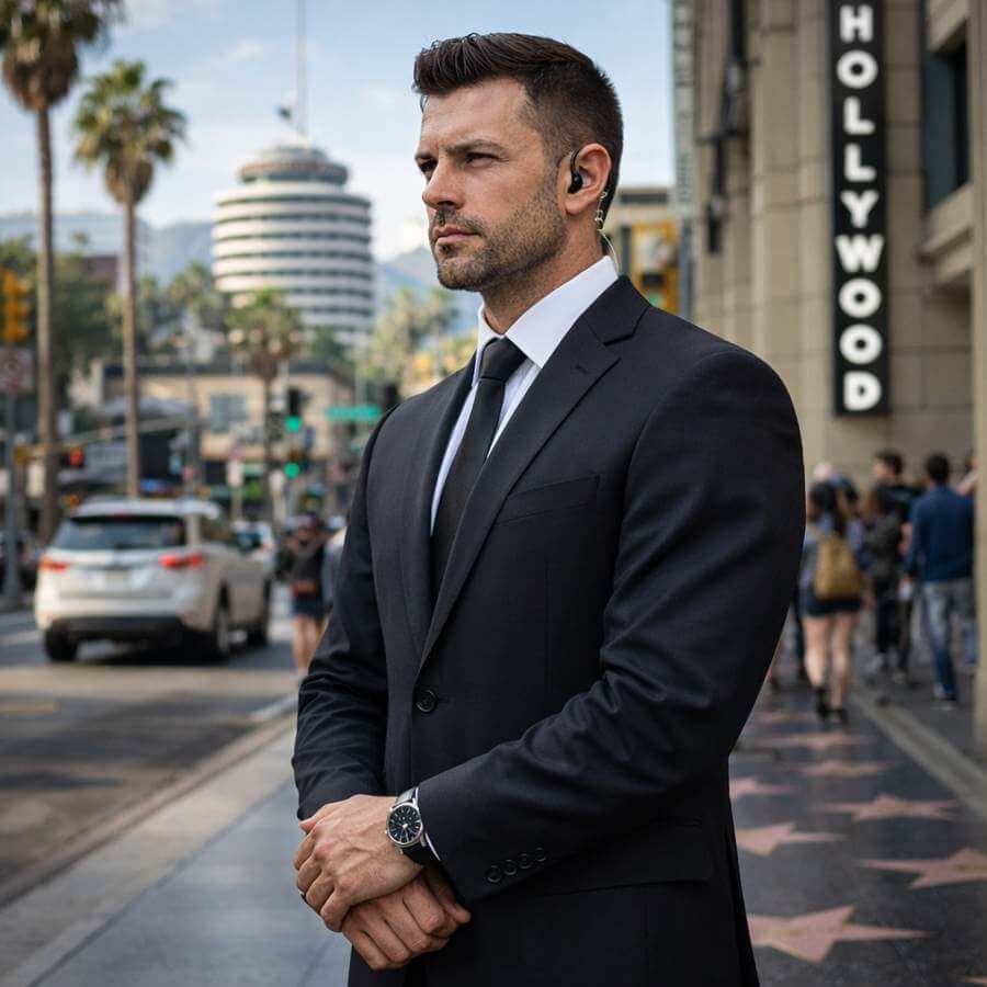 Professional bodyguard providing discreet executive protection in Los Angeles